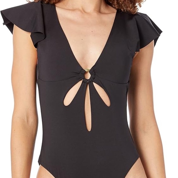 TRINA TURK : SZ 14 NWT Standard Monaco Flutter One Piece Plunging Neck - Picture 1 of 3